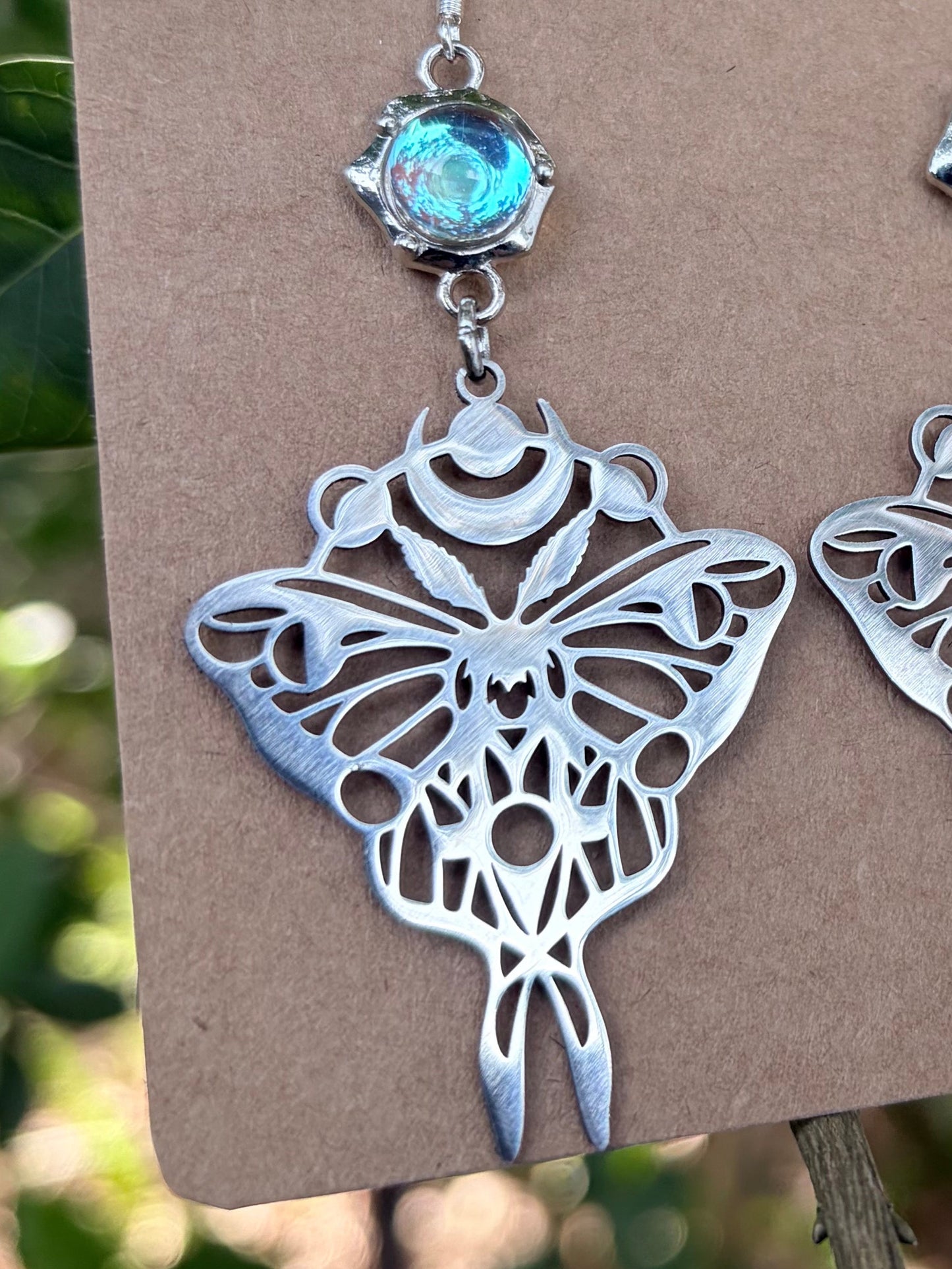Captured Moonlight | One-of-a-Kind Iridescent Moth Statement Earrings
