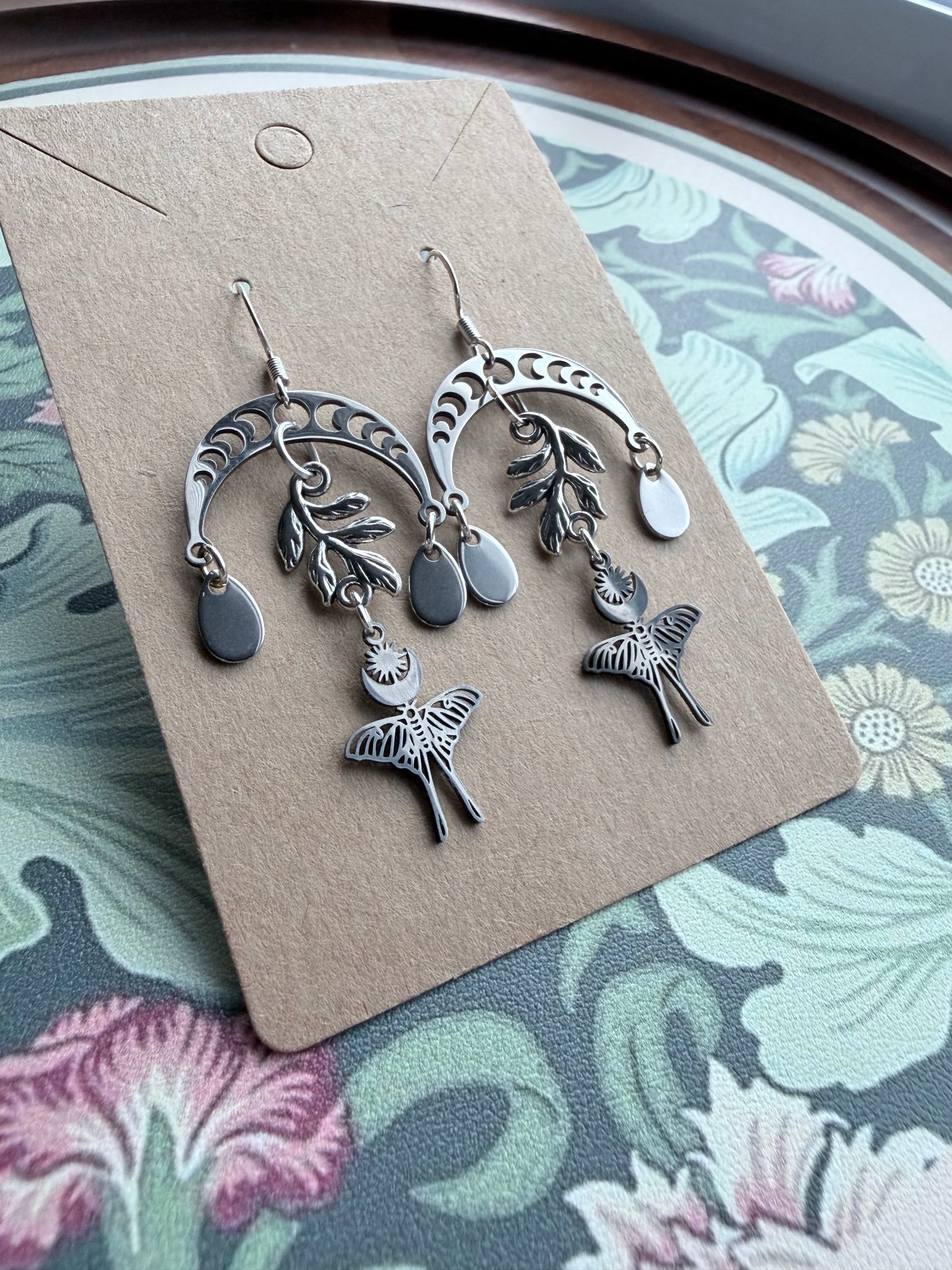Moonlit Flight | One-of-a-Kind Moon Phase Moth Earrings