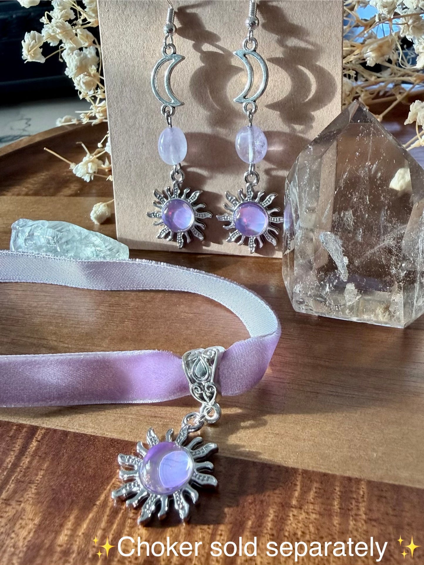 Lavender Eclipse Celestial Earrings | Whimsical Goth Moon & Sun Jewelry