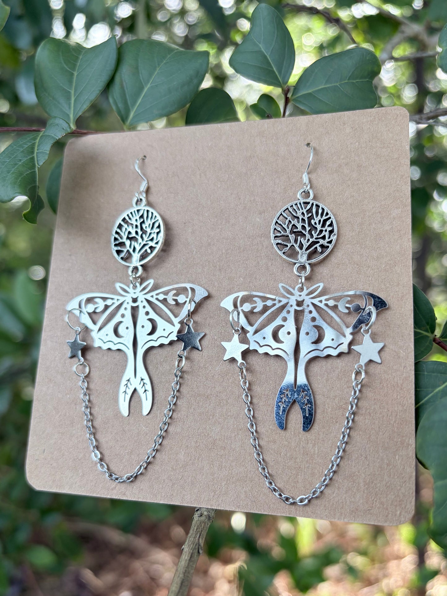Rooted in Starlight | One-of-a-Kind Celestial Luna Moth Statement Earrings
