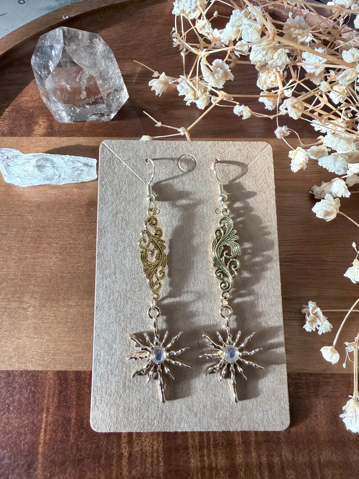 Gilded Starlight Celestial Earrings | Gold Filigree Starburst Jewelry