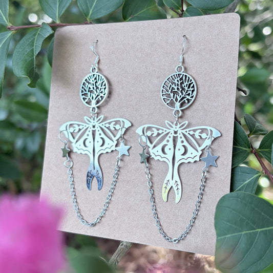 Rooted in Starlight | One-of-a-Kind Celestial Luna Moth Statement Earrings