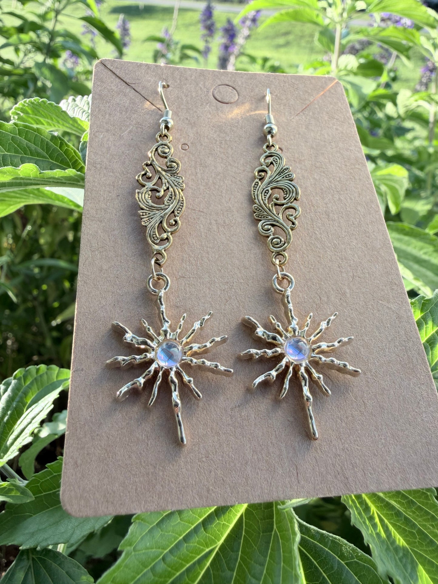 Gilded Starlight Celestial Earrings | Gold Filigree Starburst Jewelry