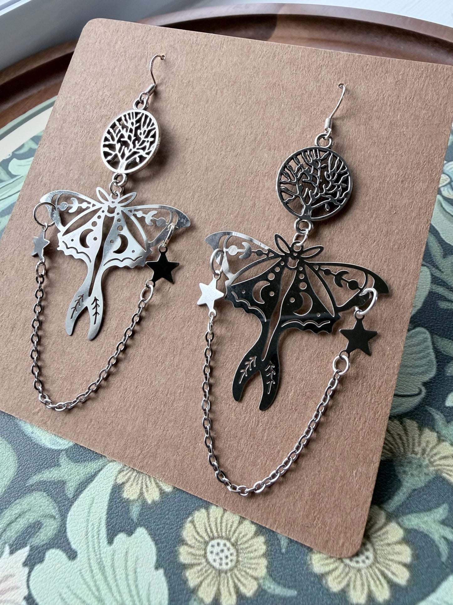 Rooted in Starlight | One-of-a-Kind Celestial Luna Moth Statement Earrings