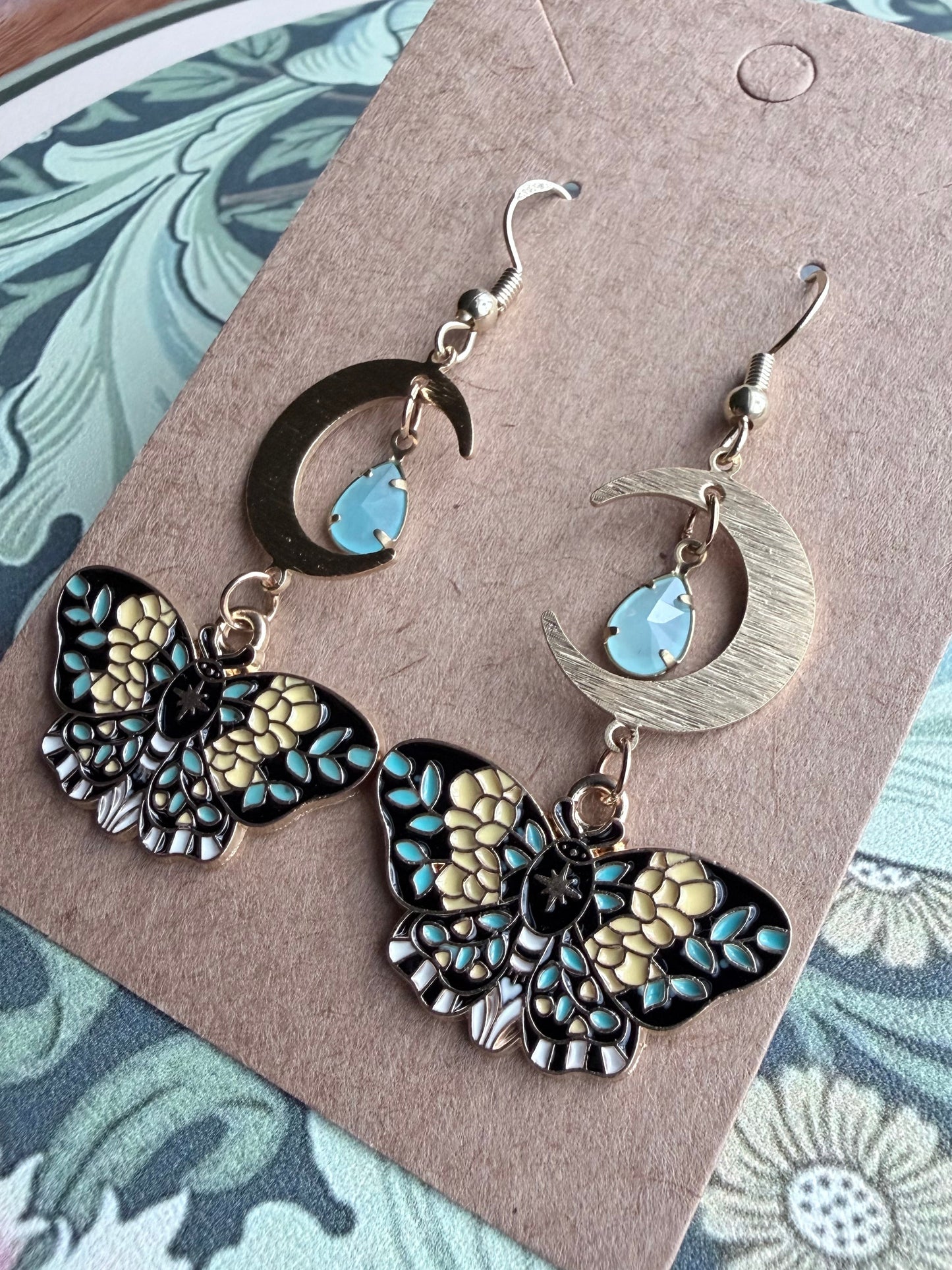 Nocturne Bloom | One-of-a-Kind Celestial Floral Moth Statement Earrings
