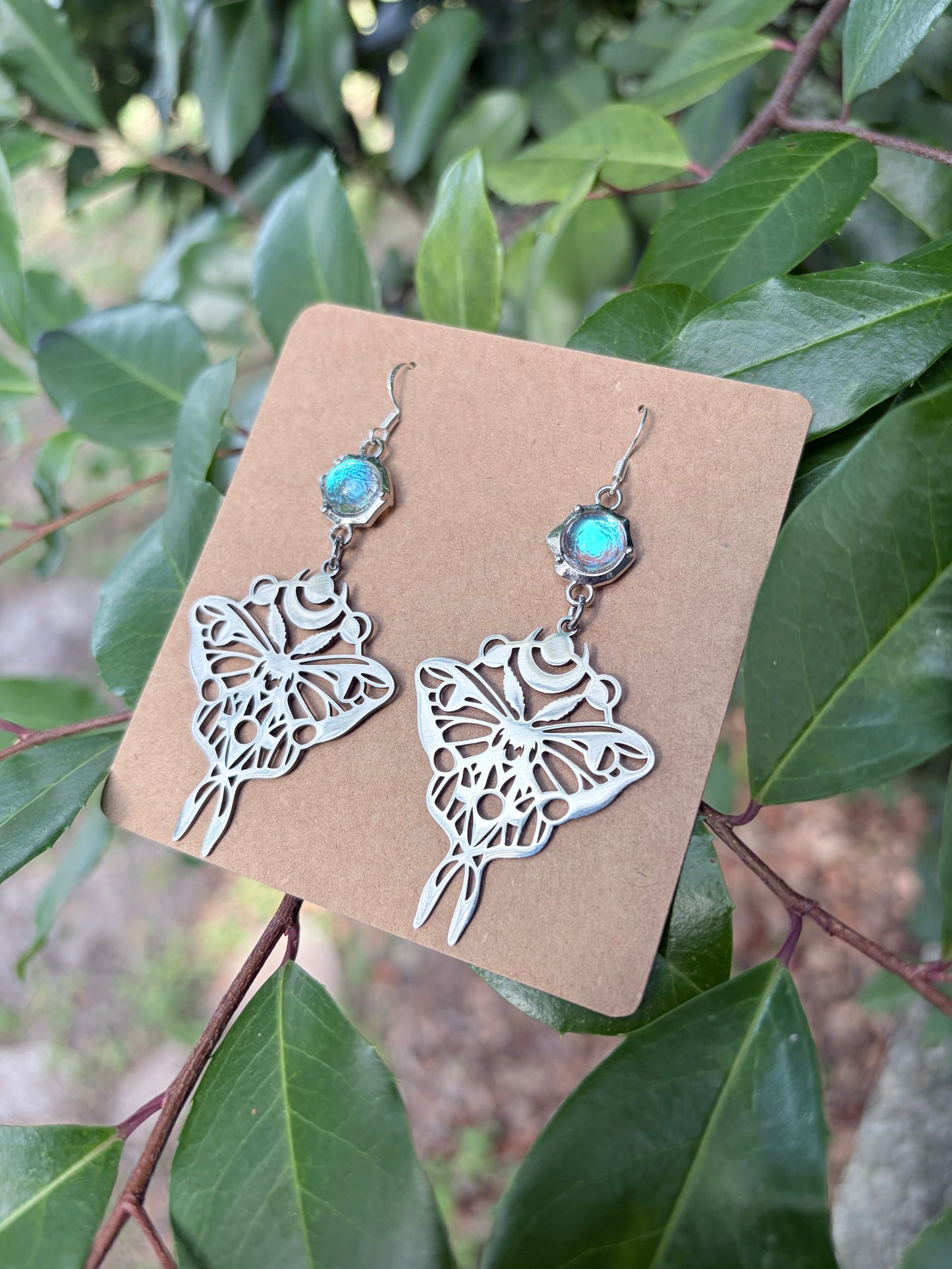 Captured Moonlight | One-of-a-Kind Iridescent Moth Statement Earrings