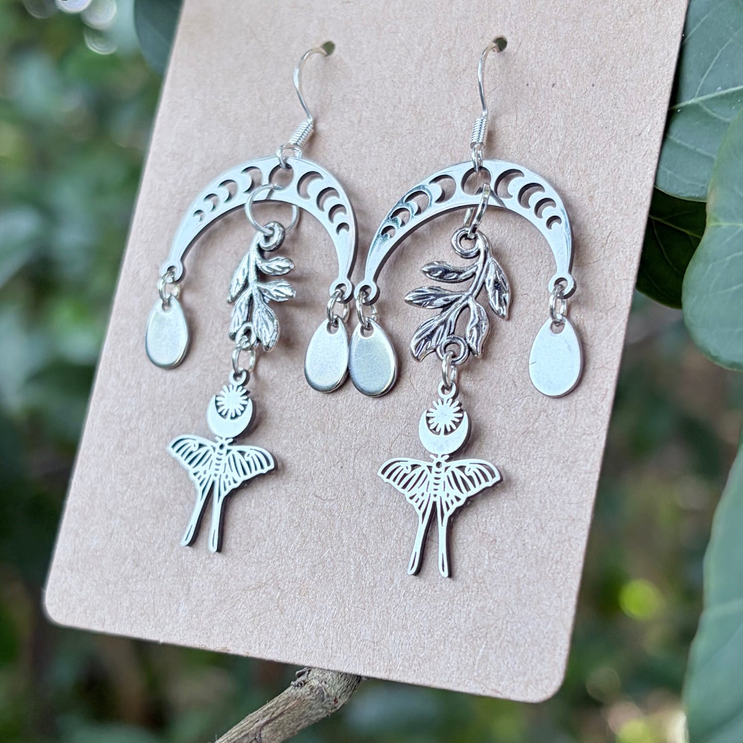 Moonlit Flight | One-of-a-Kind Moon Phase Moth Earrings