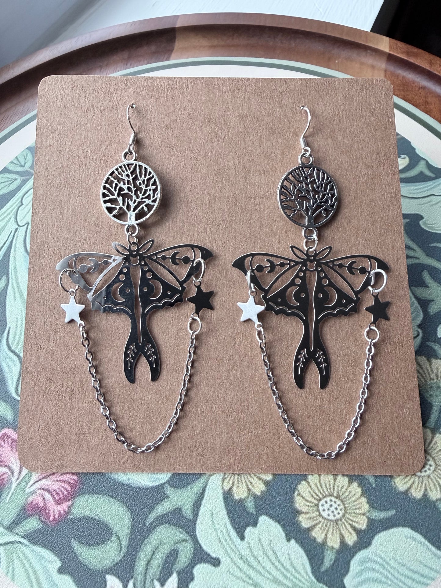 Rooted in Starlight | One-of-a-Kind Celestial Luna Moth Statement Earrings