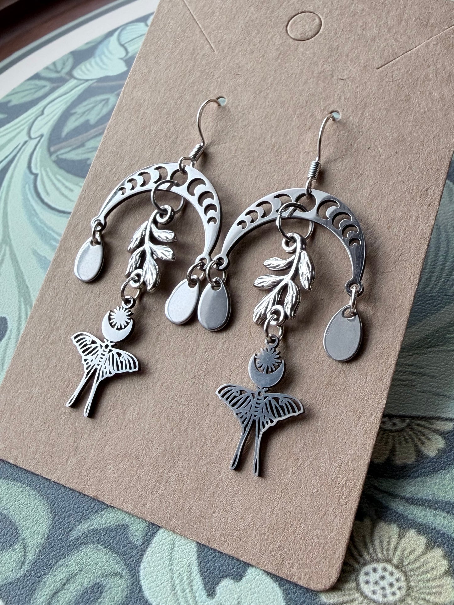 Moonlit Flight | One-of-a-Kind Moon Phase Moth Earrings