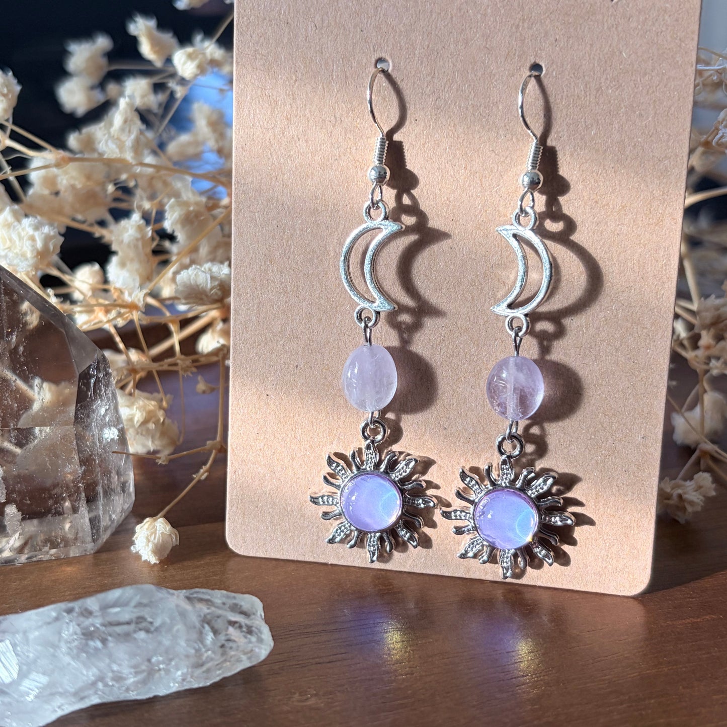 Lavender Eclipse Celestial Earrings | Whimsical Goth Moon & Sun Jewelry