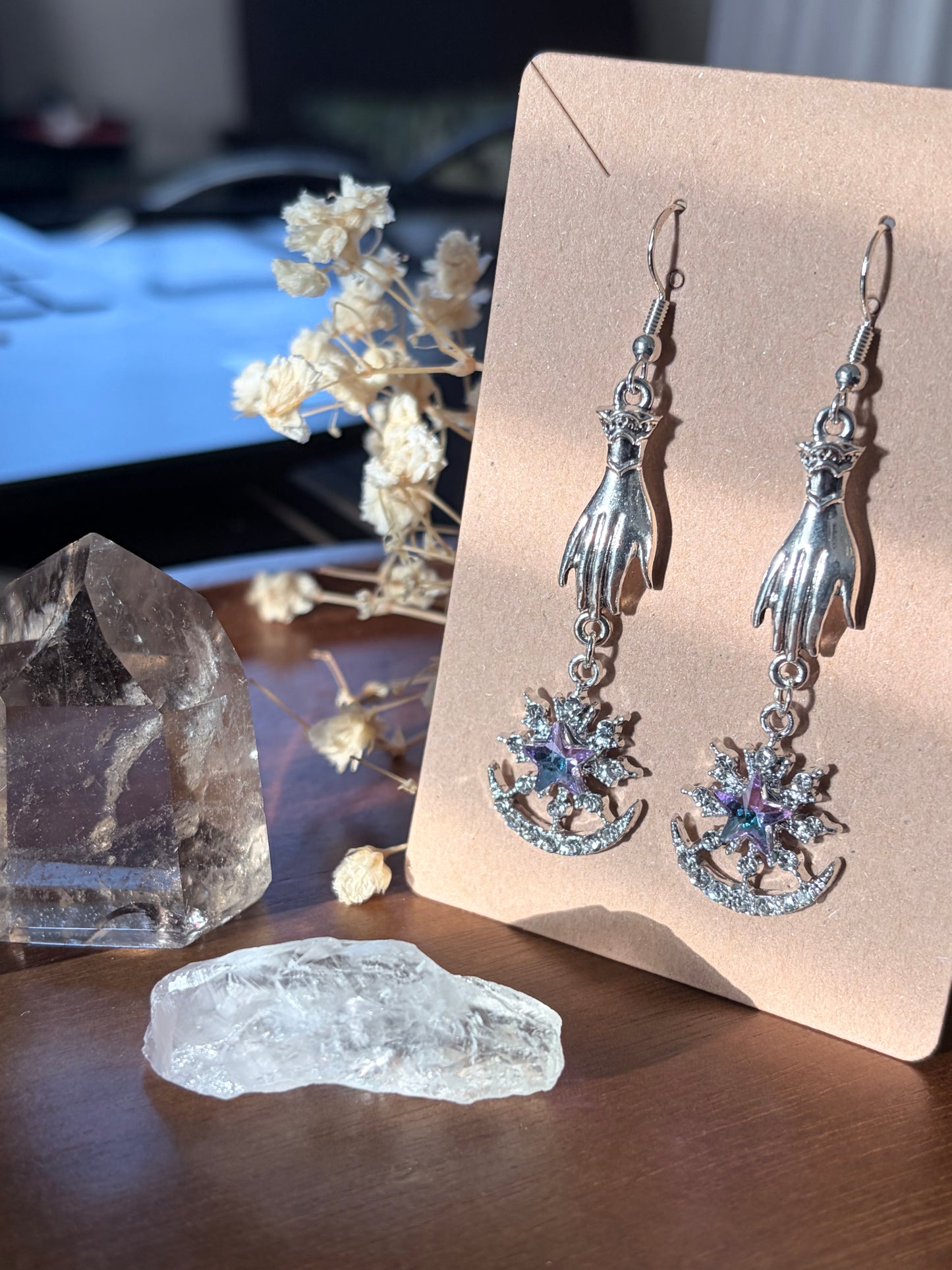 Starbound Wanderer Celestial Earrings | Gothic Moon & Star Jewelry
