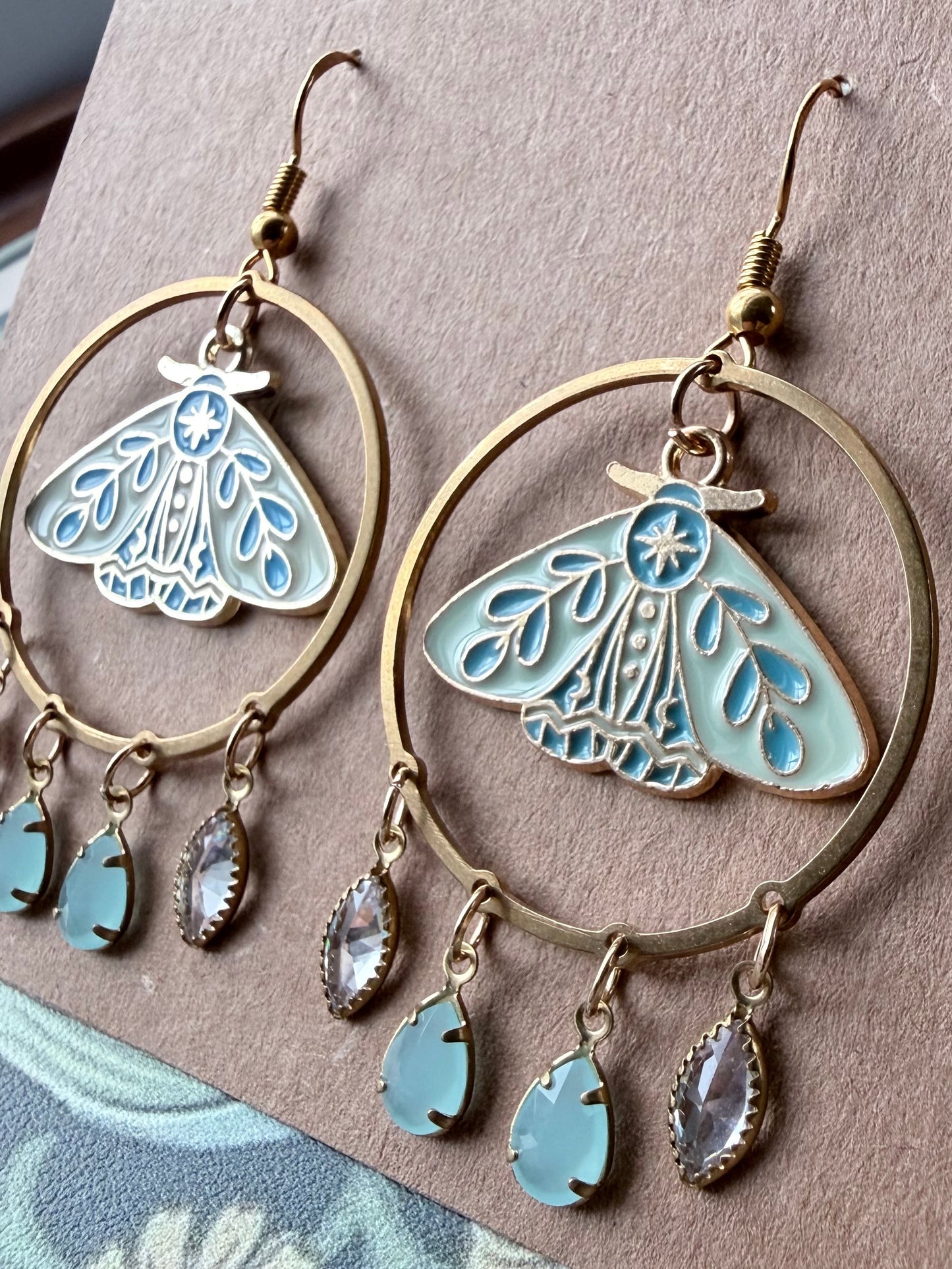 Moonlit Reverie | One-of-a-Kind Celestial Moth Hoop Earrings