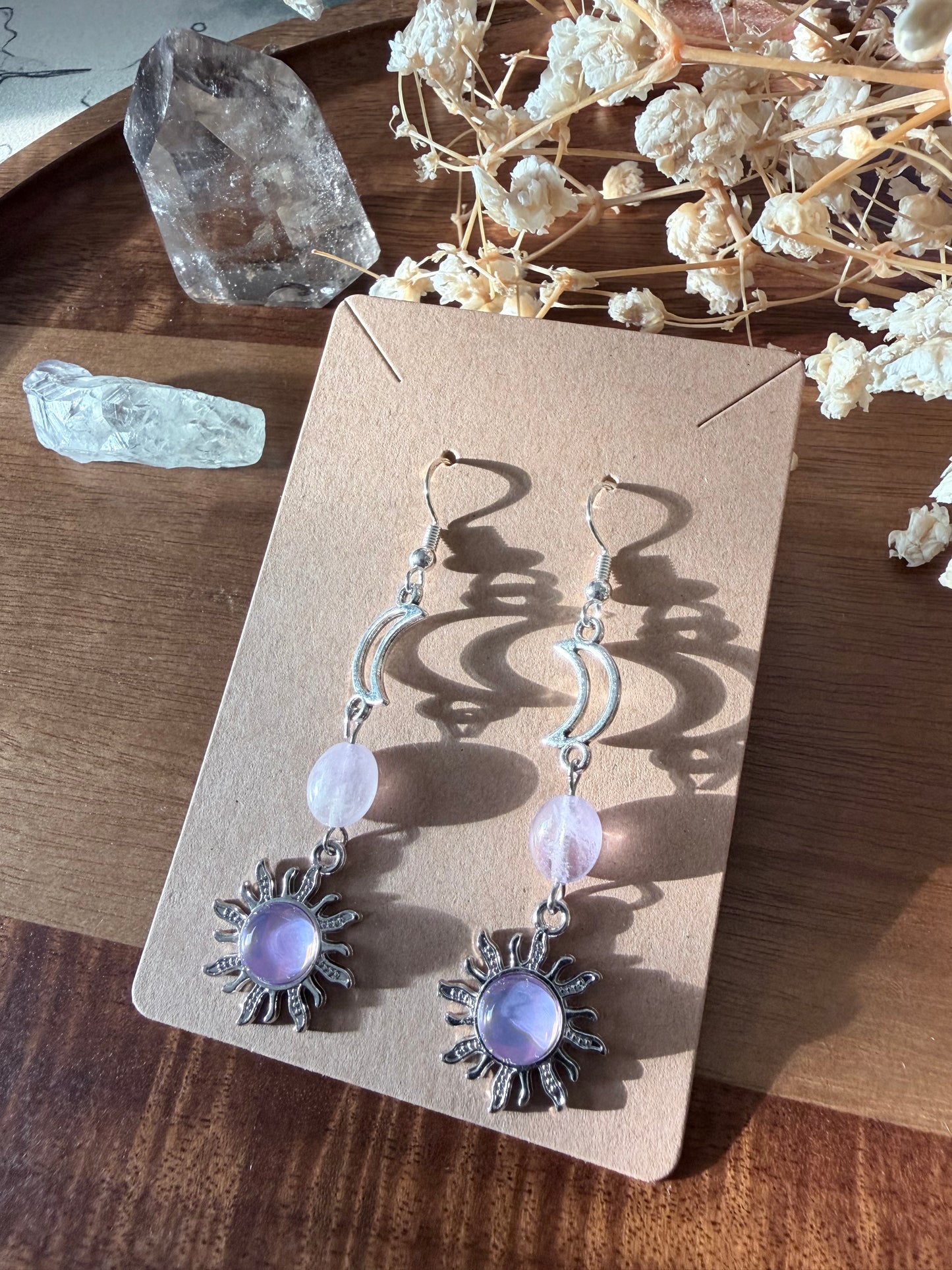 Lavender Eclipse Celestial Earrings | Whimsical Goth Moon & Sun Jewelry