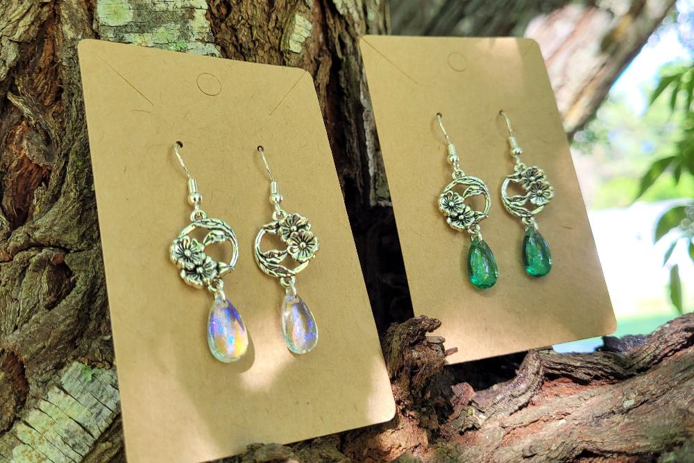 Botanical Teardrop Earrings - Multiple Color Options