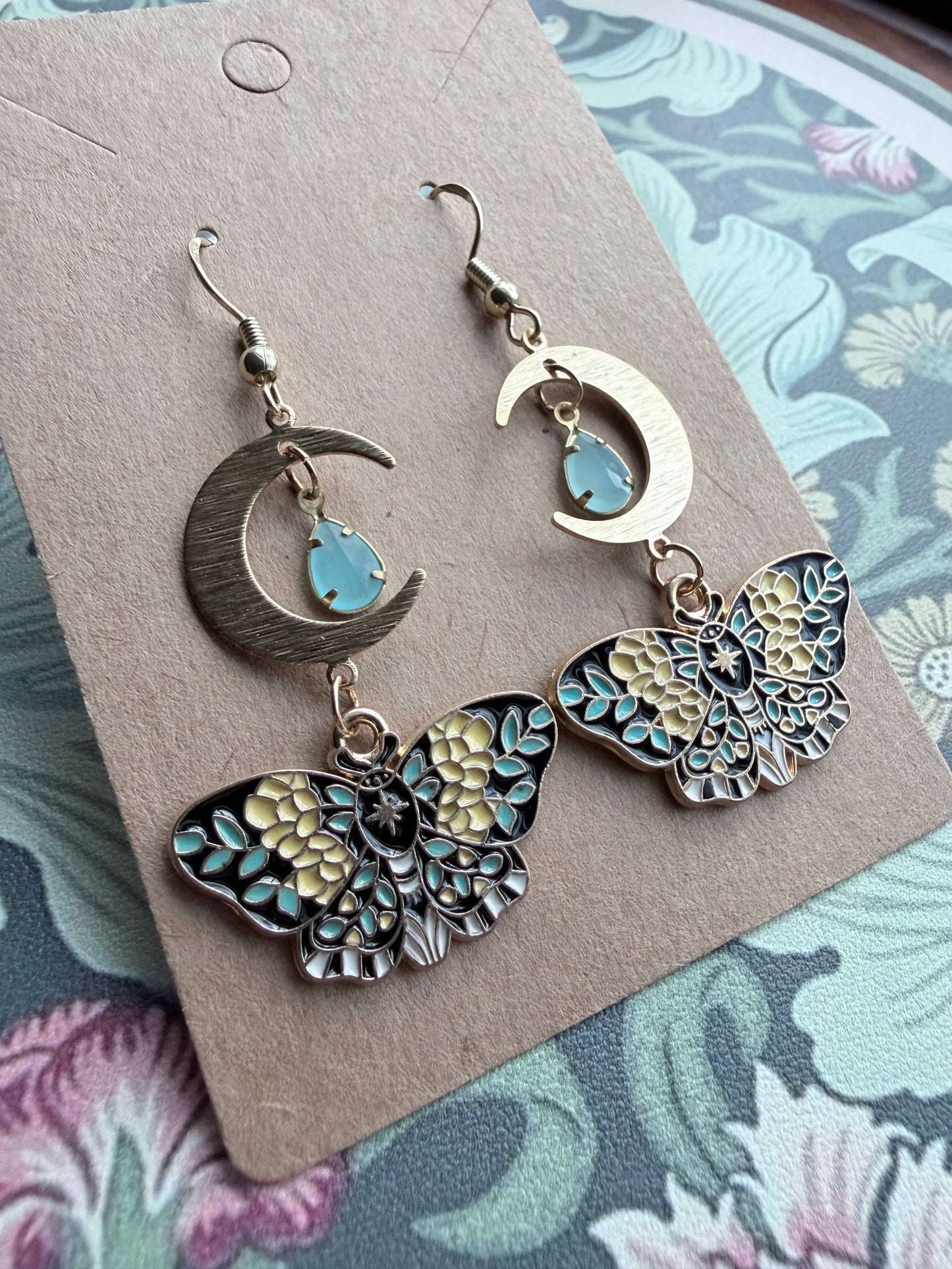 Nocturne Bloom | One-of-a-Kind Celestial Floral Moth Statement Earrings
