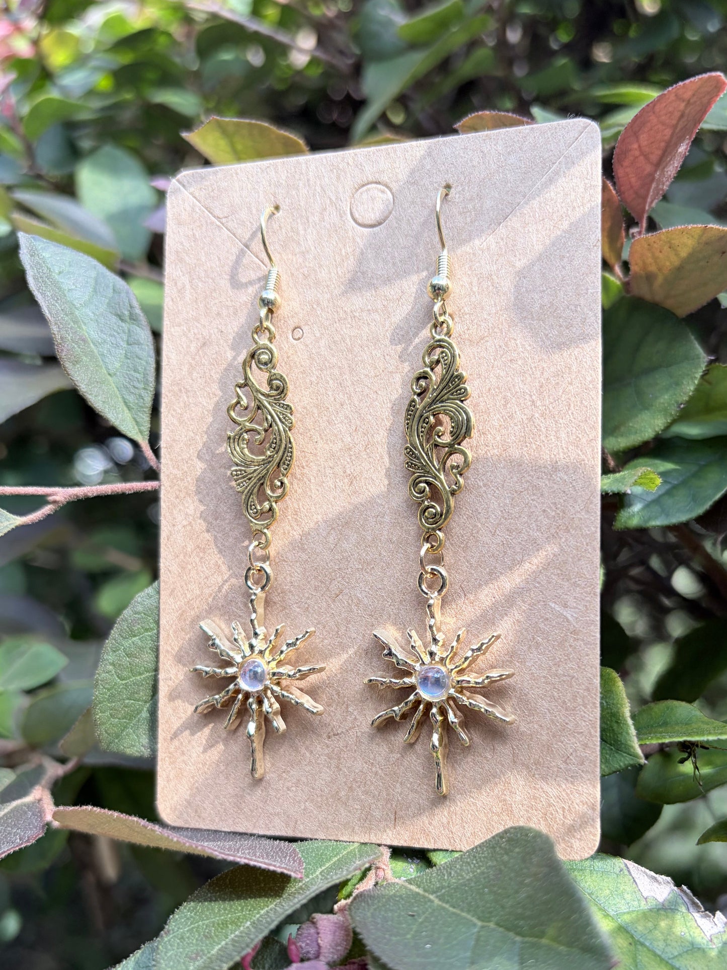 Gilded Starlight Celestial Earrings | Gold Filigree Starburst Jewelry
