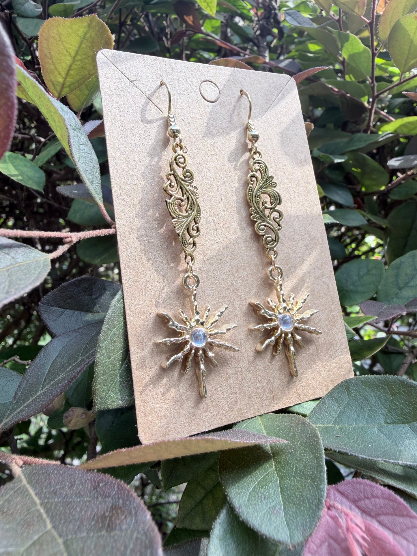 Gilded Starlight Celestial Earrings | Gold Filigree Starburst Jewelry