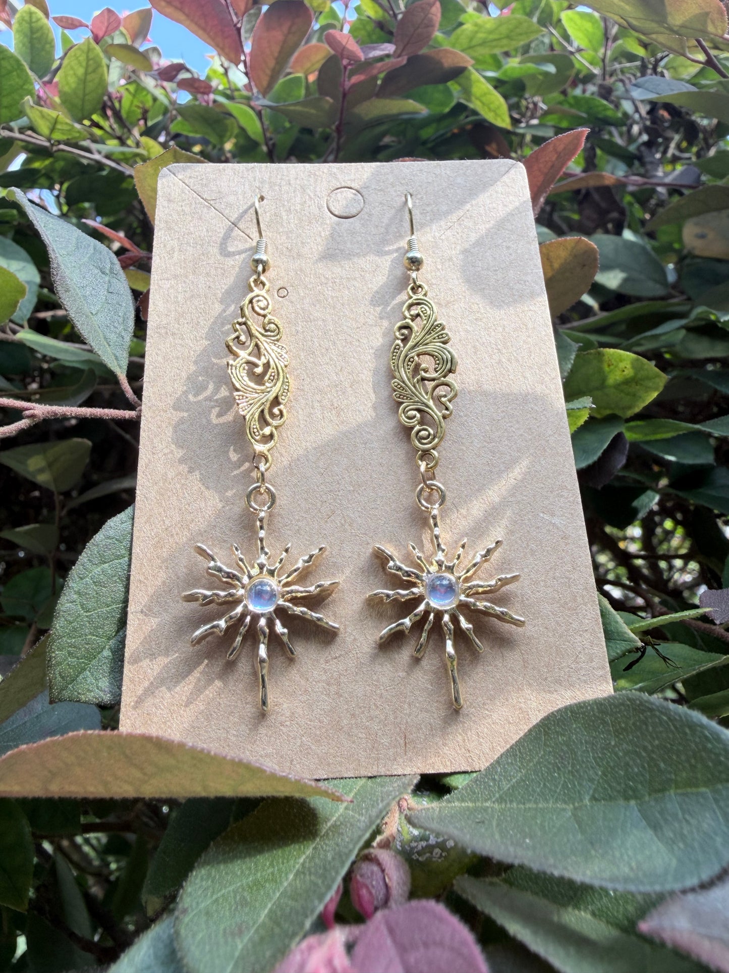 Gilded Starlight Celestial Earrings | Gold Filigree Starburst Jewelry