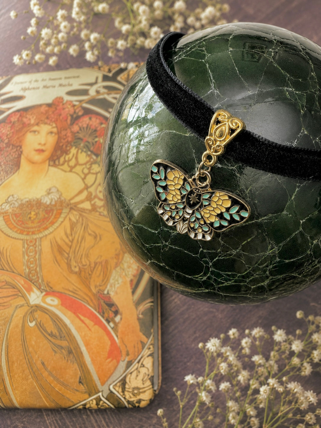 Botanical Moth Velvet Choker