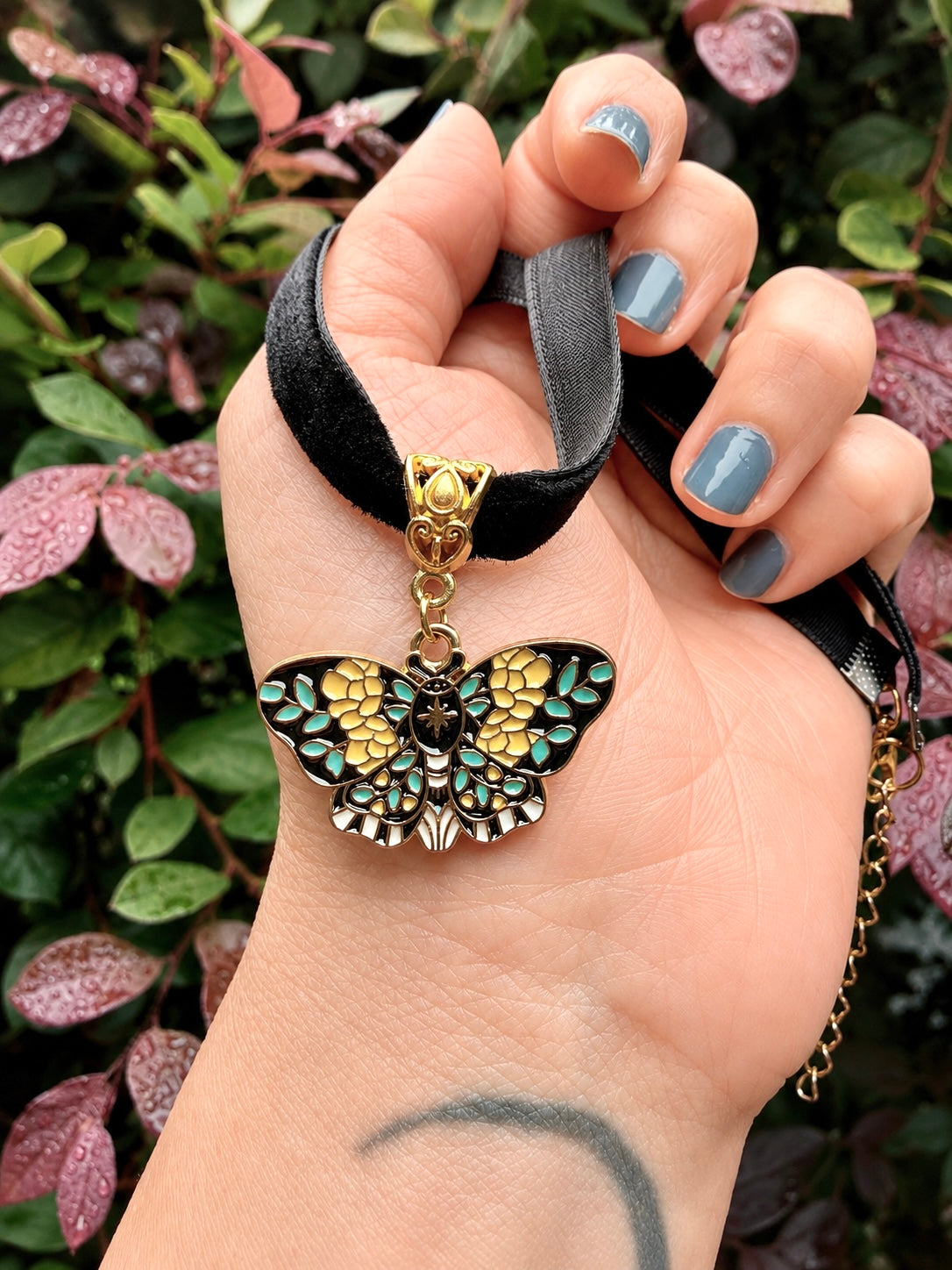 Botanical Moth Velvet Choker