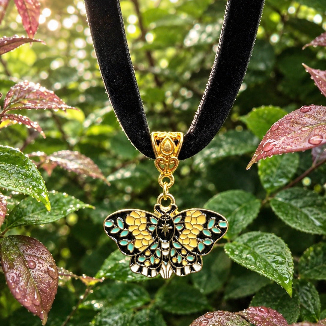 Botanical Moth Velvet Choker