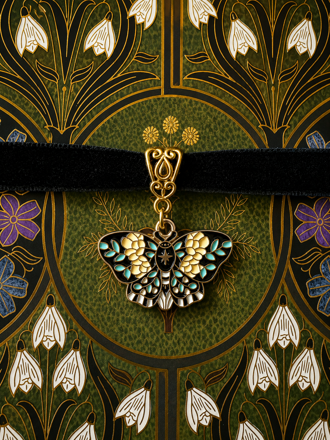 Botanical Moth Velvet Choker