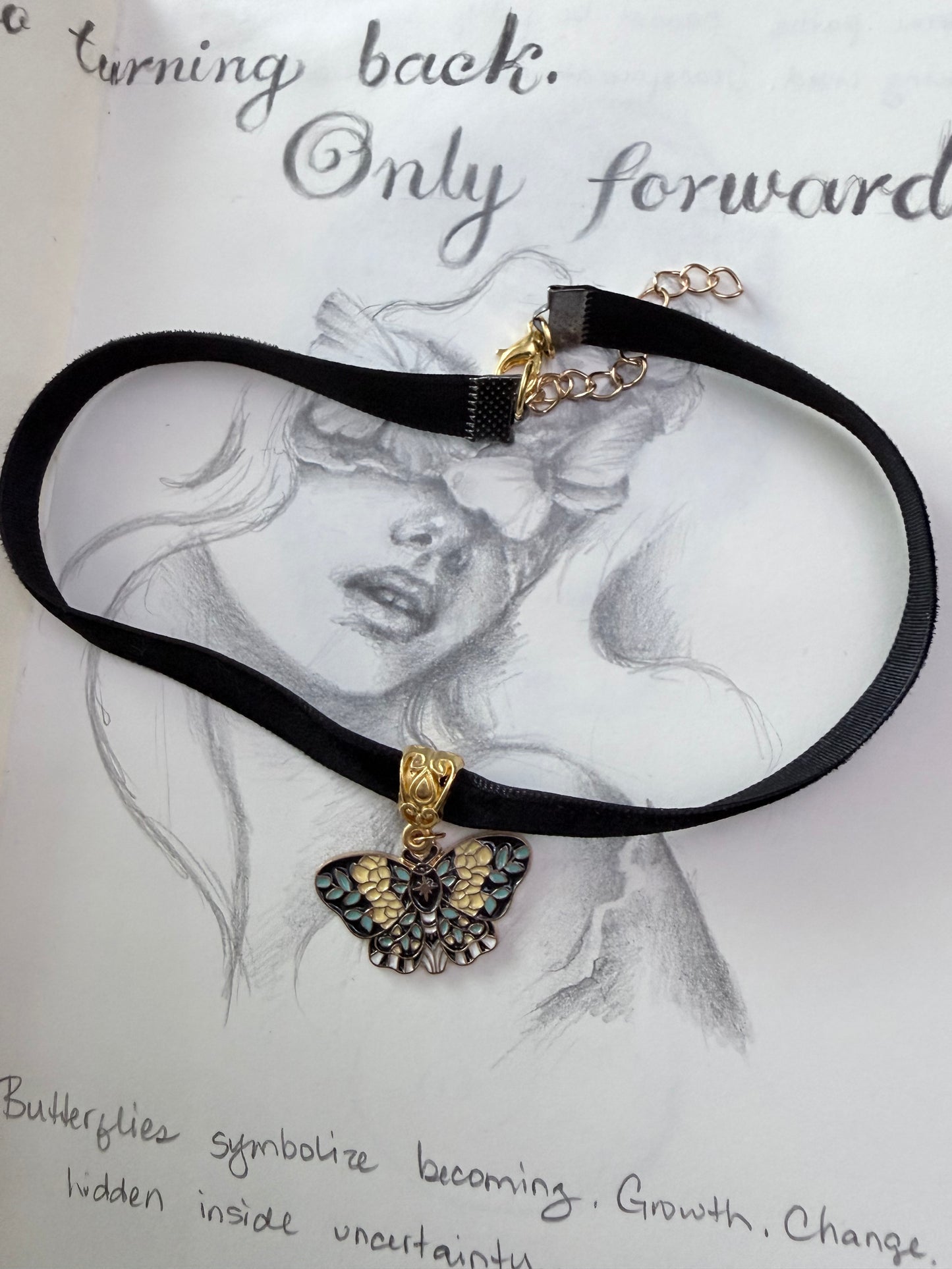 Botanical Moth Velvet Choker