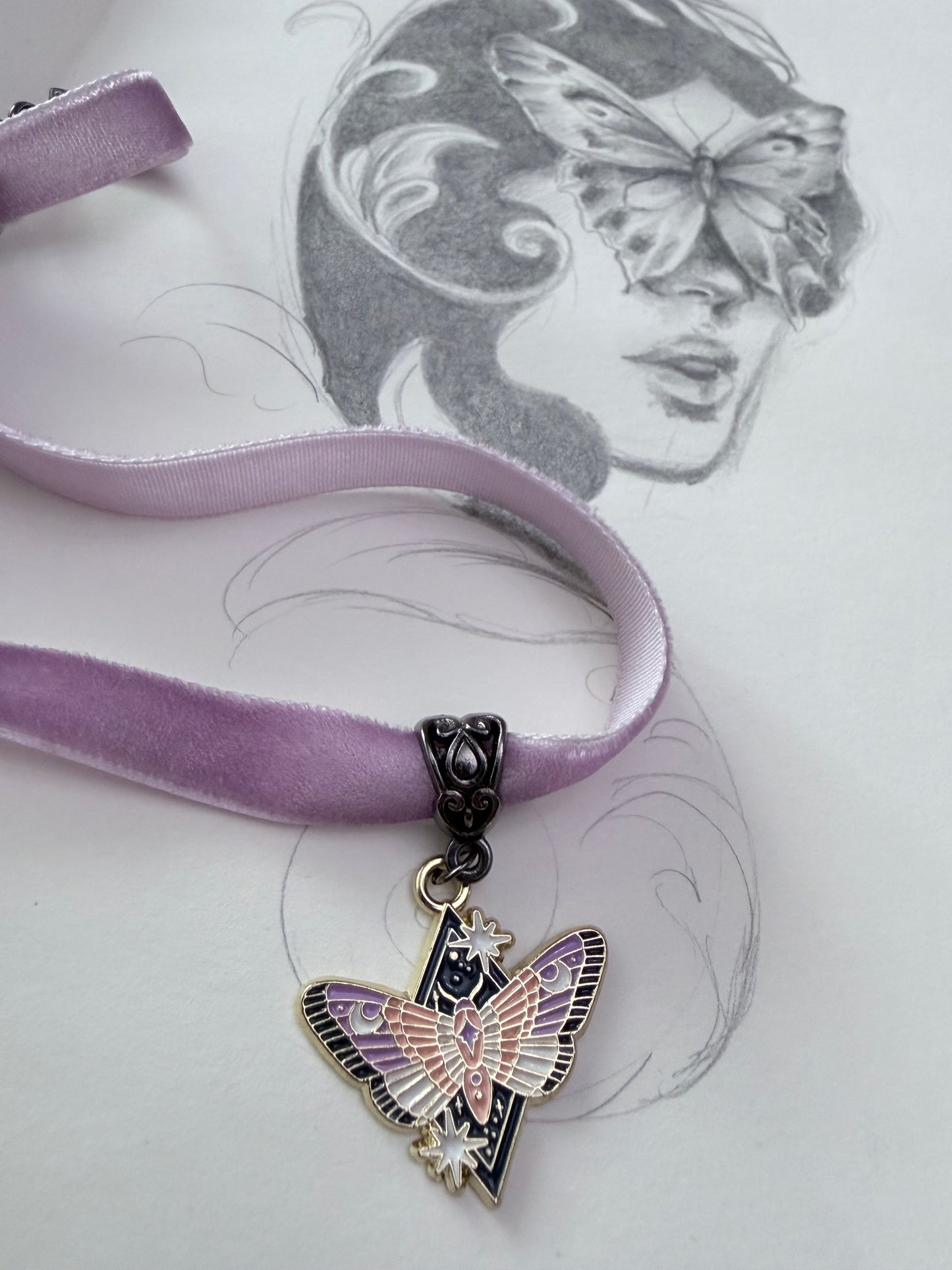 Celestial Moth Velvet Choker